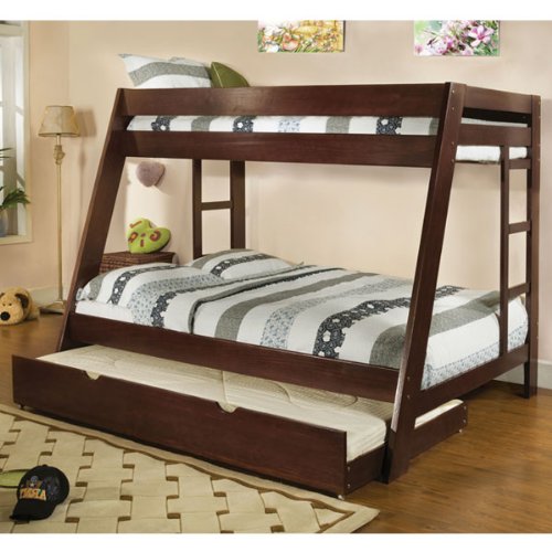 Arizona Solid Wood Espresso Finish Twin Full Bunk Bed Set Melo