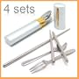 (Price/4 Sets)Silver Portable Stainless Steel Dishware, Chopsticks Spoon Fork