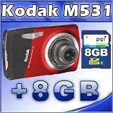 Kodak EasyShare M531 14MP HD Digital Camera w/ 3x Optical/ 5x Digital Zoom, 2.7" bright LCD screen (Red/Black) + 8GB SD Card