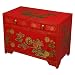 EXP Handmade Asian Furniture - 24" Red & Gold Storage Cabinet / End Table W Painted Peony Design