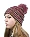 NYFASHION101 Unisex Multicolor Warm Cable Knit Slouch Pom Pom Beanie Cap, Hot Pk/Ol/Camel