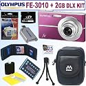 Olympus FE-3010 12MP Digital Camera (Magenta) + 2GB Deluxe Accessory Kit
