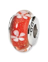 Sterling Silver Reflections Red Floral Murano Glass Bead QRS1110