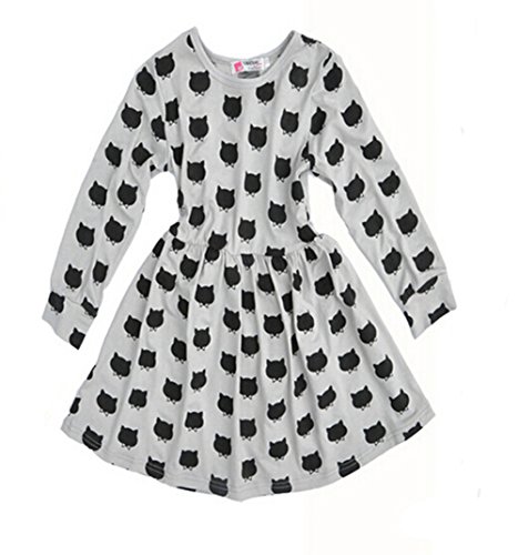 Jastore Little Kids Girls' Long Sleeve Cat Dotted Princess Dress Skirt Party
