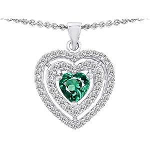 Buy 2.20 cttw 925 Sterling Silver 14K White Gold Plated Created Heart Shaped Emerald Pendant by Finejewelers