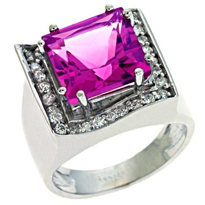 14k White Gold Pink Tourmaline and Diamond Ring