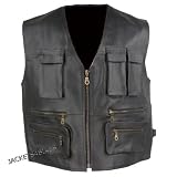 NEW BIKER MOTORCYCLE LEATHER VEST w/ POCKETS BLACK