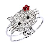 Large Hello Kitty Red Crystal Flower Rhodium Bangle