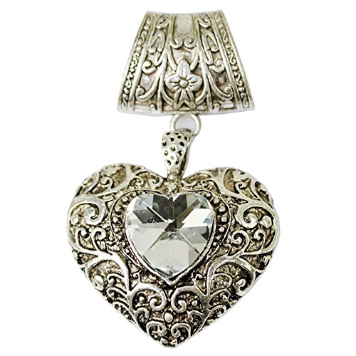 1set Jewelry Scarf Tube Buckle with Antique Rhinestone Heart Pendant Necklace Charm Scarf