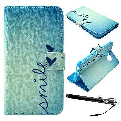 S6 Edge Case, Galaxy S6 Edge Case, Speedtek Smile Pattern Premium PU Leather Wallet Flip Protective Skin Case with Magnetic Closure for Samsung Galaxy S6 Edge G9250 (2015) (Built-in Credit Card/ID Card Slot)