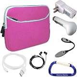 Pink Barnes and Noble Nook eReader (1st Edition) Neoprene Glove Series Zipper Case Cover, USB Charging Cable / Data HotSync, USB Car Charger, USB USB Power Adapter / Wall Charger, LED Max Bright Light, Earphones, and Free Carabiner Key Chain