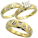 14k Yellow Gold Trio 3-Piece His (6.5mm) & Hers (5mm; 5mm) Wedding Band Set, w/ 0.50 Carat Brilliant Cut & Invisible-set Diamonds; (Men's Size 9 to 12; Ladies' Size 6 to 8)