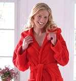 Produkt-Bild: Morgenstern, Bademantel mit Kapuze aus Microfaser f&uuml;r Damen, S bis XL, -Gr. L, rot