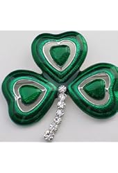 SILVER TONE CLEAR RHINESTONE ST PATRICKS PATTY'S DAY IRISH LEPRECHAUN SHAMROCK FLOWER CLOVER PIN BROOCH JEWELRY 2.5"