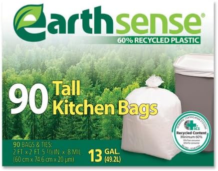 Earthsense GES6FK90 Recycled Can Liners, 13gal, .7 Mil, 23 3/4 x 28, White, 90 Bags Per Box