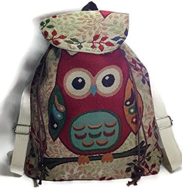 Knapsack Backpack Owls 2 Sides Handmade Fabric With 2 Ropes And Handle