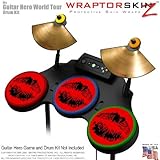 Big Kiss Black on Red Skin by WraptorSkinz fits Guitar Hero 4 World Tour Drum Set for Nintendo Wii,