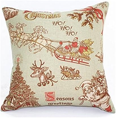 ONECH Cotton Linen Cute Santa Claus Reindeer Snowman Snowflake Christmas Tree Little House Bird Gift Ho Ho Ho Merry Christmas & Happy New Year Design Throw Pillow Case