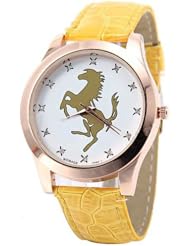 Horse Pattern Quartz Analog Watch Wristwatch Timepiece with PU Leather Band & Rhinestones for Women Lady - Yellow Horse Pattern Quartz Analog Watch Wristwatch Timepiece with PU Leather Band & Rhinestones for Women Lady - Yellow SWWT4-280956