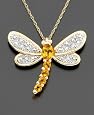 14k Gold Citrine (1/4 ct. t.w.) & Diamond-Accented Dragonfly Pendant