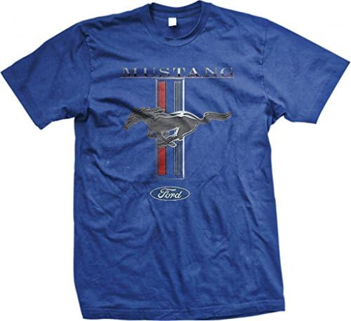 Ford Mustang Racing T-shirt Stripes Pony Chrome American Muscle Shelby Royal Blue Size Meduim