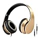 Intone I60 Lightweight Folding 3.5mm Stereo Over-ear Headphones Portable Stretch Headsets Earphones Leather Earpad with Build-in Microphone and Control Button for All Smartphones,laptops,tablets,pc,mp3/mp4,psp,ipod (Golden)