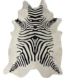 Zebra Cowhide with Black Stripes on Off White Large