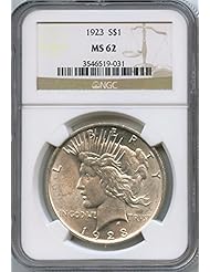 Coins: 1923 Peace Dollar MS-62 NGC