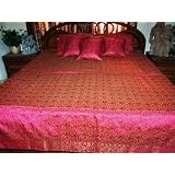7p Pink Floral Sari India Bedding Bedspread Duvet King/ Queen