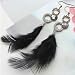 Silver & Black Feather Boho Drop Dangle Earrings