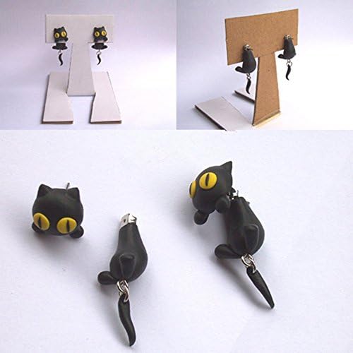 YUONUO Handmade Polymer Clay Cute Cartoon Cat Through Your Ear Stud Earrings Ears Stud Personality Earrings Color black cat with yellow eyes(One pair)