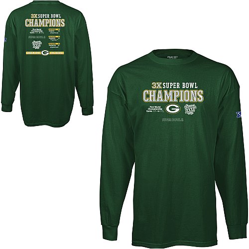 Buy Reebok Green Bay Packers 3X Super Bowl Champions Long Sleeve T-Shirt by Reebok