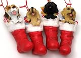 Bobbing Head Dogs in Christmas Stocking Ornament Set of 4