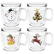 Whimsical Christmas 12 oz Insulated Coffee Mug Set, Clear (4 designs)