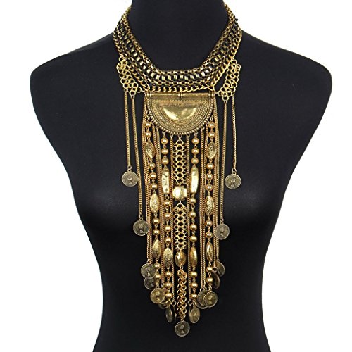 Statement Necklace, SUMAJU Beads Coin Fringe Statement necklace Bohemian Ethnic Tribal Boho