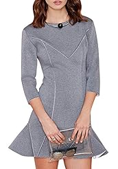 A-line  Plaid Print Polyester Round Neck Empire   Waistline Spring Short  Dress With Ruffles