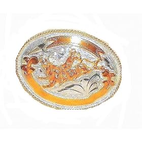 Belt Buckle Made in Mexico with Silver and Gold Bullrider