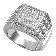 Sterling Silver Men's Ring - Clear CZ - 4mm Band Width - 17mm Face Height - Sizes: 8-14