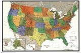 (22x34) US Map Physical and Political Art Poster Print