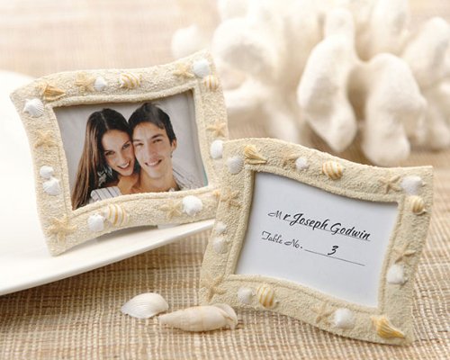 Seaside' Sand and Shell Place card Holder - Baby Shower Gifts & Wedding Favors (Set of 12)