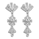 0.30 Cttw Diamond 14 Karat White Gold Fan & Flower Dangle Earrings