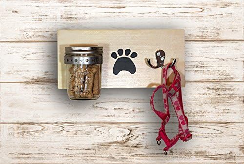 Dog Leash Holder and Mason Jar Treat Holder - White Wash - Dog Organizer, Dog Lovers