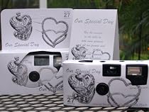 10 Pack Antique Silver Hearts Wedding Disposable 35mm Cameras in Gift Boxes with Matching Tents 27 Exp.