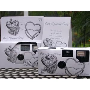 10 Pack Antique Silver Hearts Wedding Disposable 35mm Cameras in Gift Boxes with Matching Tents 27... by 