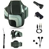 Black Adjustable Deluxe Sportband / Workout Armband with Adaptable Neck Str ....