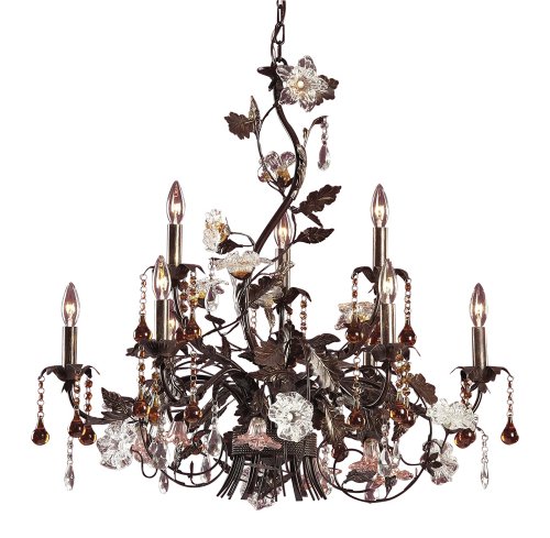 Elk Lighting 85003 Crystal 9 Light Up Lighting Chandelier from the Cristallo Fiore Collection, Deep Rust On Sale
