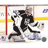 NHL Jonathan Quick LA Kings Black Jersey Save Horizontal Autographed 8-by-10-Inch Photograph
