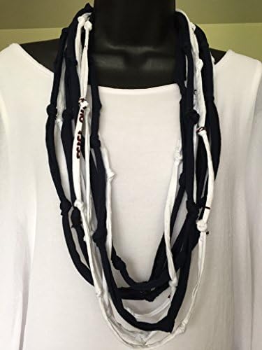 Upcycled T-shirt Necklace Beach Nautical Spring 2016 Fashion Trendy Textile Necklace Navy Blue and White Cottage Chic Handmade Unique Accessories Upcycled Stranded T-shirt