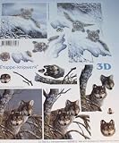 A4 3D step by step Le Suh decoupage sheet - snow tiger, wolf