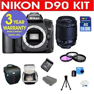 8 Piece Prime Kit with Nikon D90 12.3 MP Digital SLR Camera with Tamron 28-80mm f/3.5-5.6 Aspherical Lens + 16 GB Memory Card + Multi-Coated UV Filter + Multi-Coated Polarizer Filter + 6 Piece Accessory Kit + Camera Holster Case + 3 Year Celltime Warranty Repair Contract